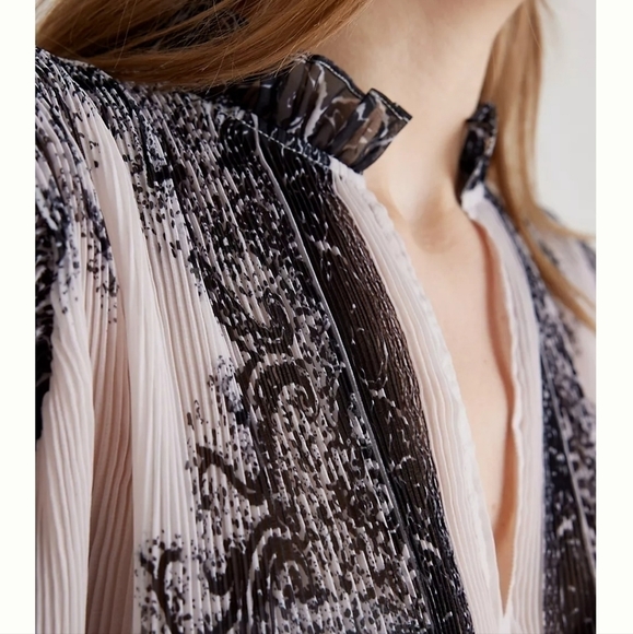 Anthropologie Sheer Black and Cream Blouse - Picture 5 of 9